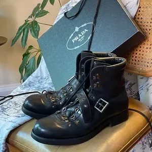 Prada | Shoes | Prada Buckled Leather Rodeo Boots Size 15  display picture 2